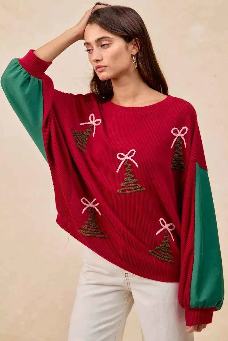 BiBi Christmas Theme Tree Embroidered Sweater BiBi Christmas Theme Tree Embroidered Sweater