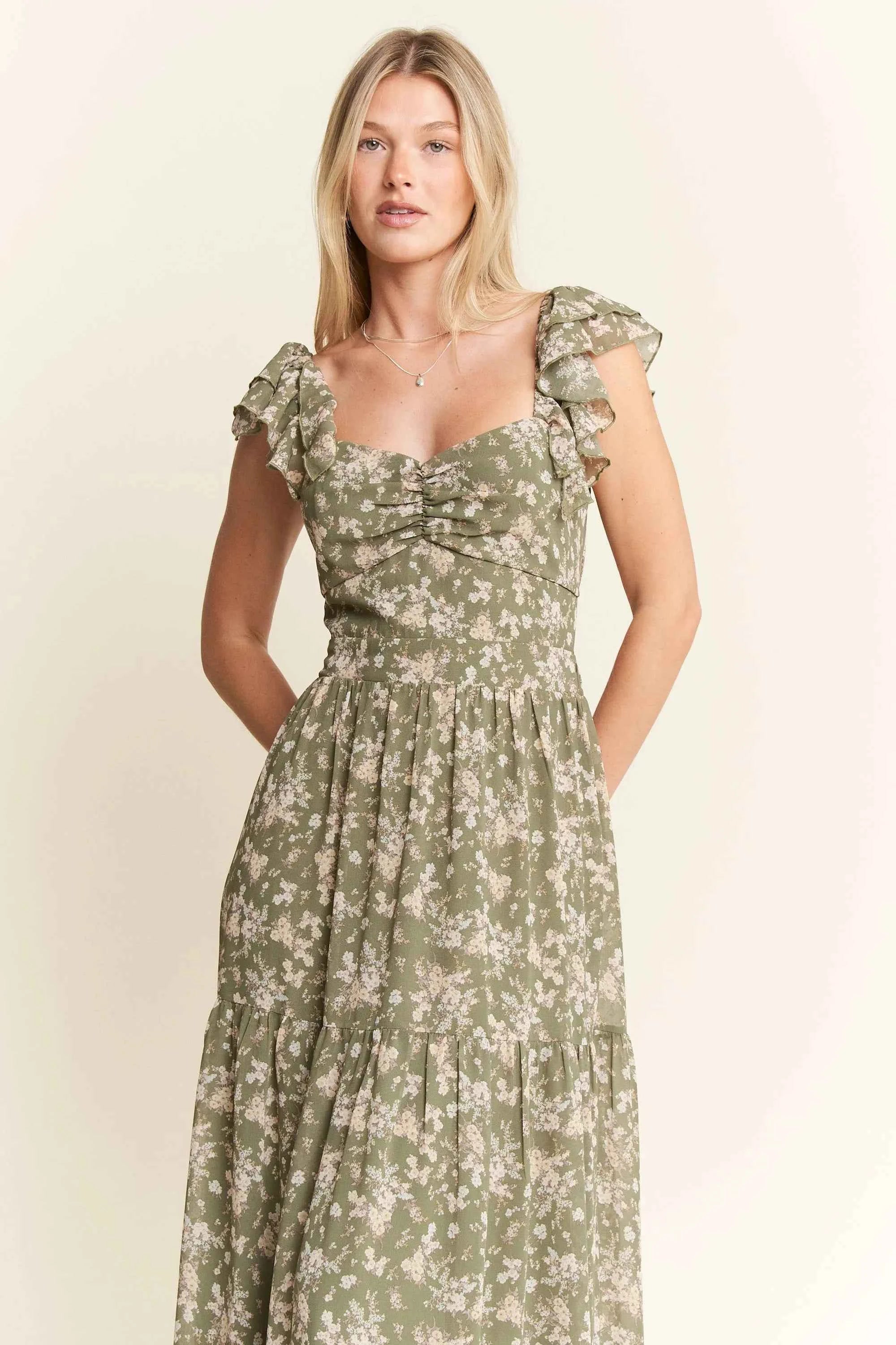 Jade By Jane Ruffle Sleeve Tiered Maxi Dress Jade By Jane Ruffle Sleeve Tiered Maxi Dress