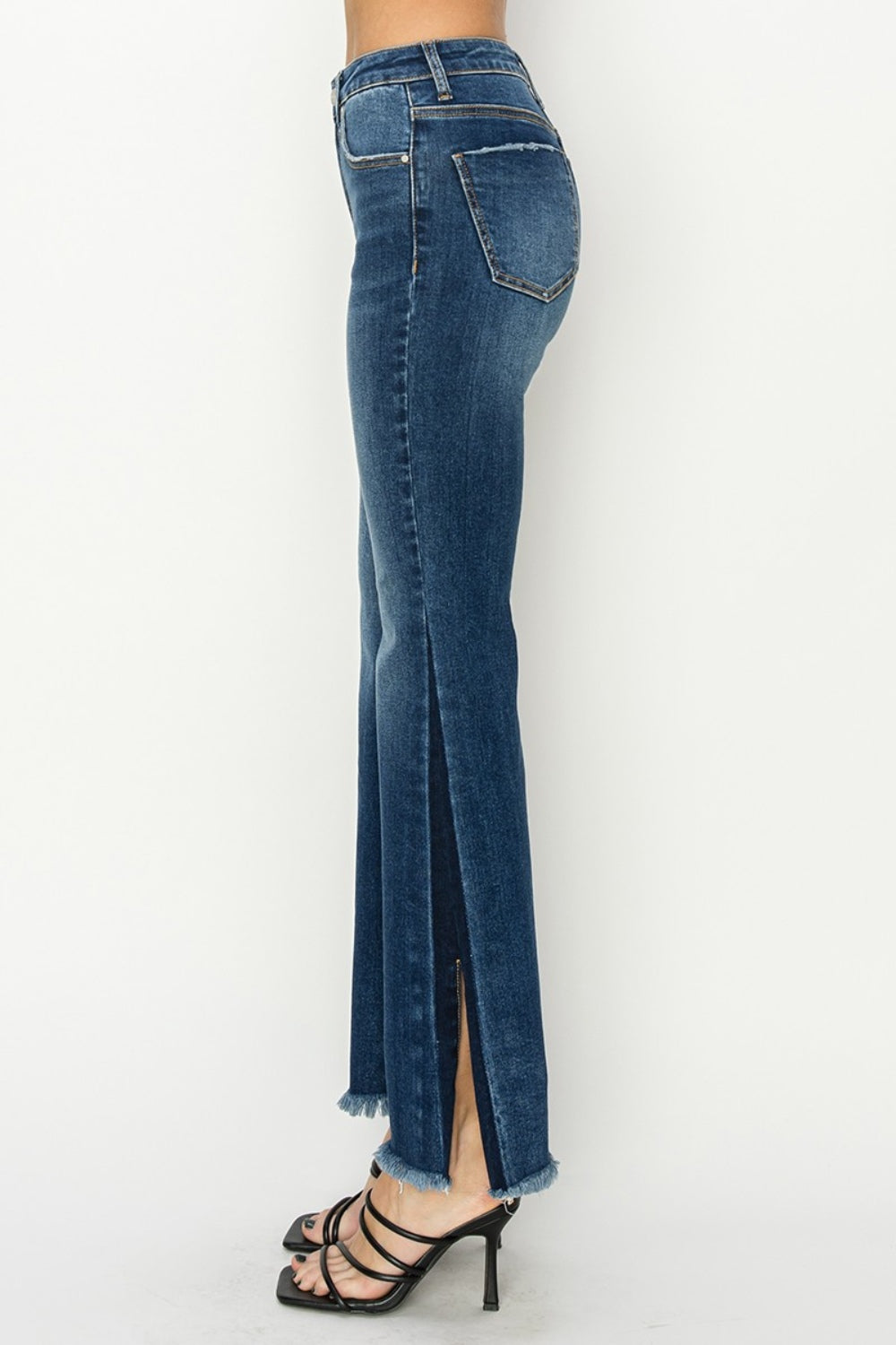 RISEN Full Size High Rise Side Shadow Seam Detail Slit Flare Jeans RISEN Full Size High Rise Side Shadow Seam Detail Slit Flare Jeans - TopFashionHQ