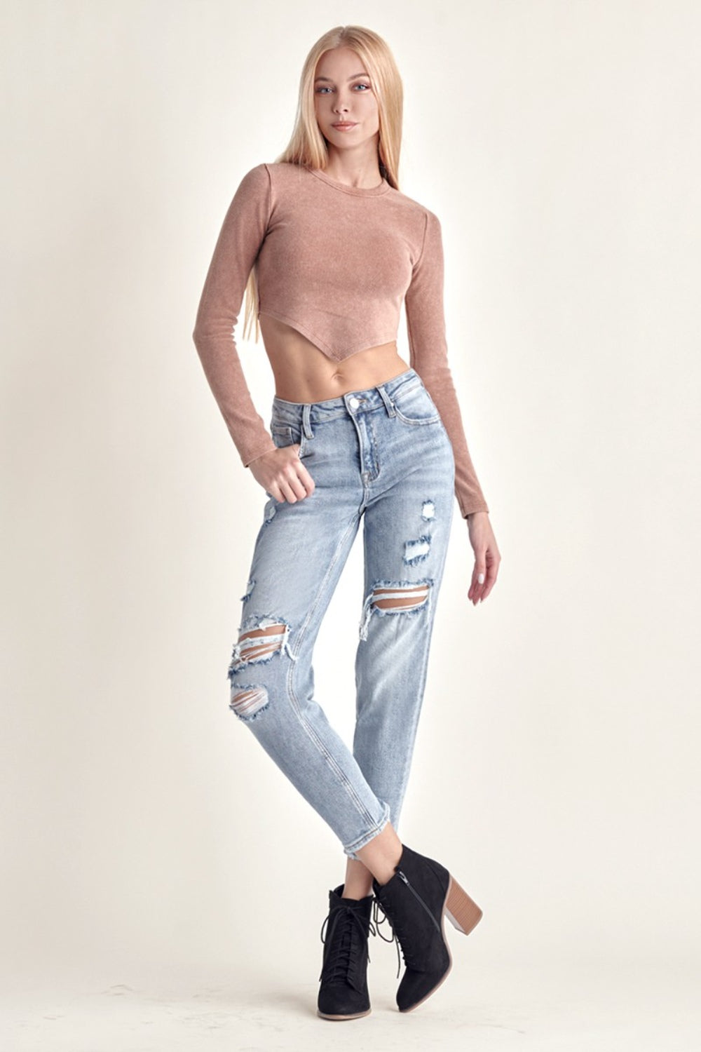 RISEN Distressed Slim Cropped Jeans RISEN Distressed Slim Cropped Jeans - TopFashionHQ