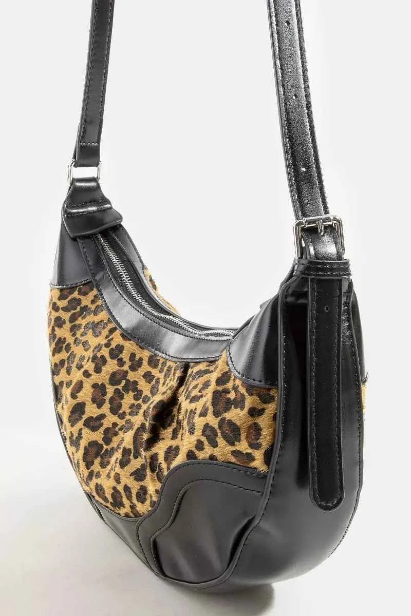 Fame Leopard Print Half Moon Shoulder Bag Fame Leopard Print Half Moon Shoulder Bag
