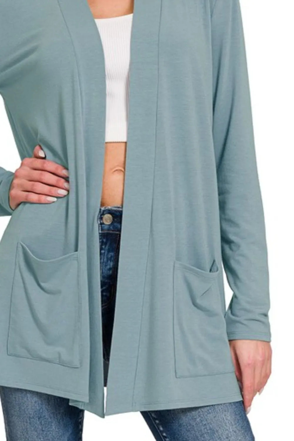 Zenana Slouchy Lightweight Open Front Pocket Cardigan 957b9ea3-8b44-4053-8223-f655908991e9-Max-Origin