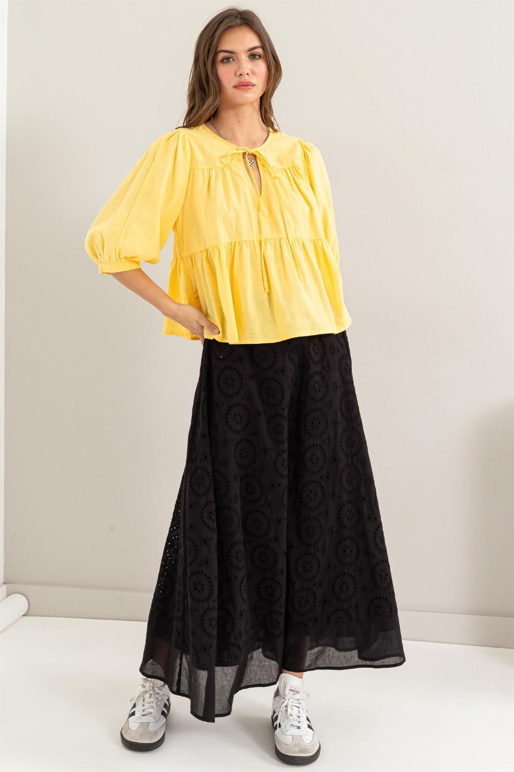 HYFVE Eyelet High-Waist Midi Skirt HYFVE Eyelet High-Waist Midi Skirt - TopFashionHQ