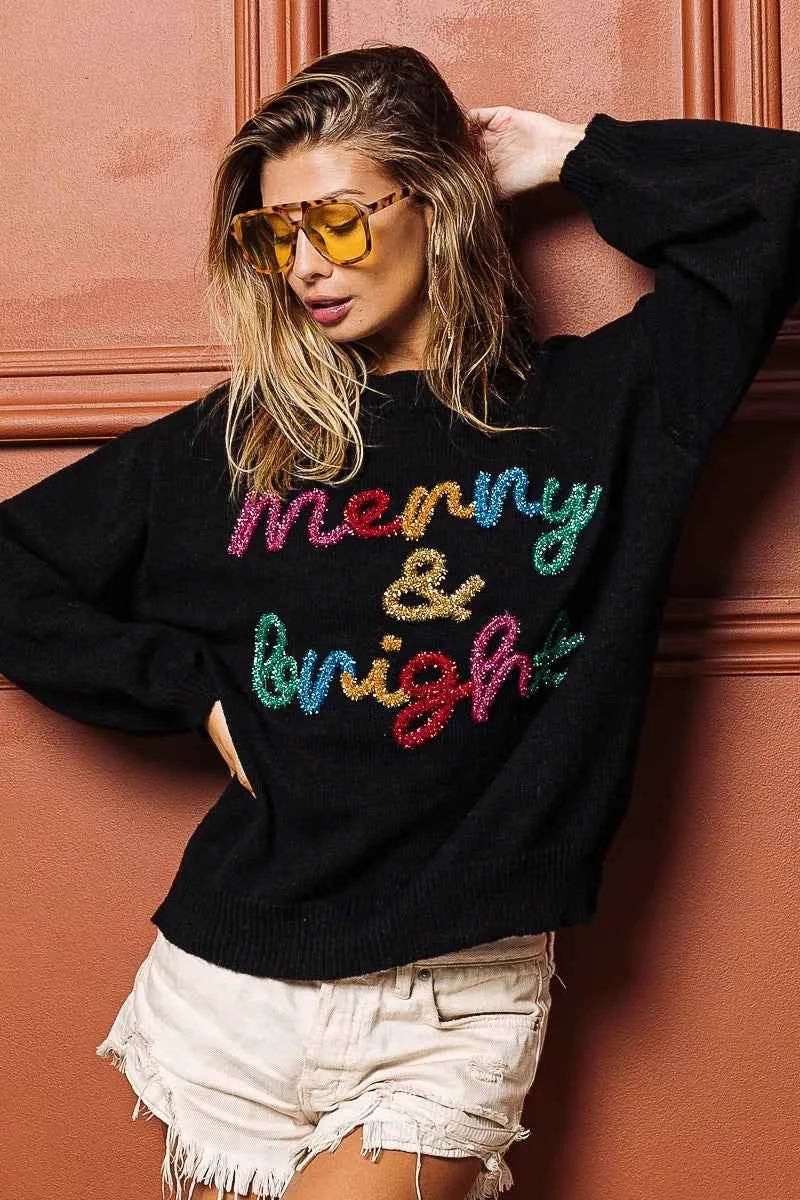 BiBi Tinsel Lettering Christmas Sweater BiBi Tinsel Lettering Christmas Sweater