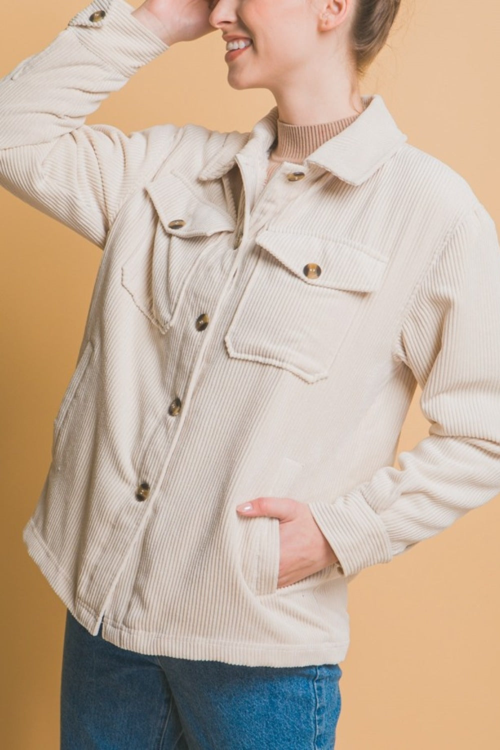 Love Tree Corduroy Button Up Jacket with Sherpa Inside Love Tree Corduroy Button Up Jacket with Sherpa Inside