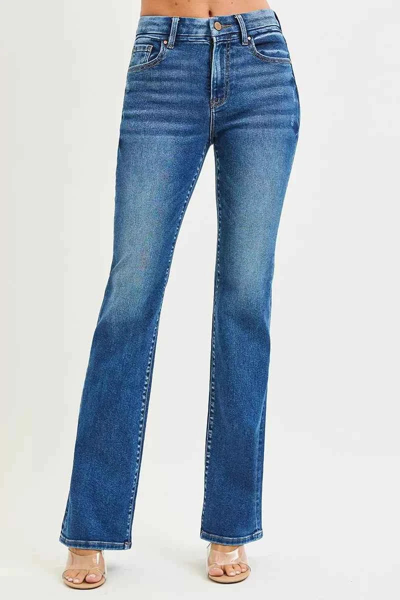 RISEN High Rise Bootcut Jeans With Distressed Details RISEN High Rise Bootcut Jeans With Distressed Details