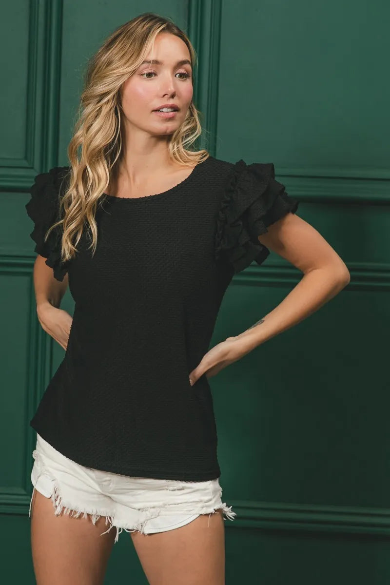 BiBi Birdseye Texture Layered Ruffle Top 9697687c664049978b5f7da1f2459530-Max-Origin