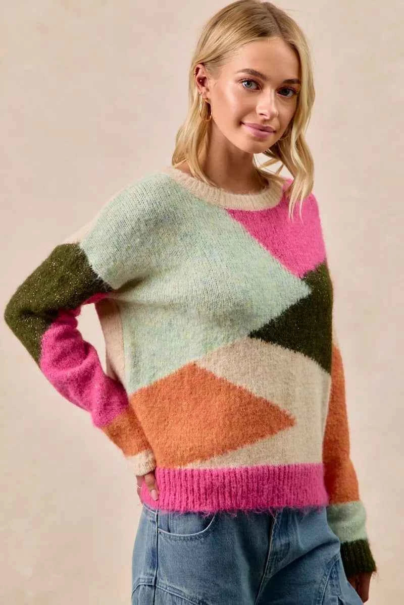 BiBi Multi Color Block Sweater Top BiBi Multi Color Block Sweater Top