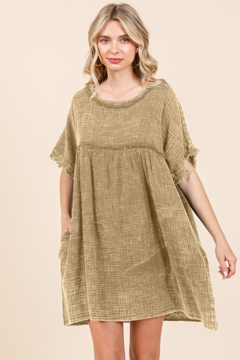 Culture Code Full Size Short Sleeve Babydoll Texture Dress with Pockets Culture Code Full Size Short Sleeve Babydoll Texture Dress with Pockets - TopFashionHQ