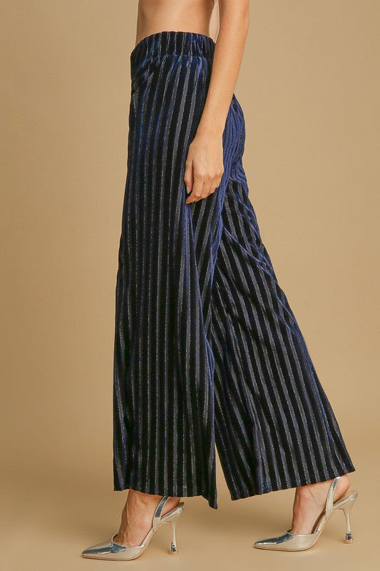 Umgee Full Size Elastic Waist Striped Wide Leg Velvet Pants Umgee Full Size Elastic Waist Striped Wide Leg Velvet Pants - TopFashionHQ