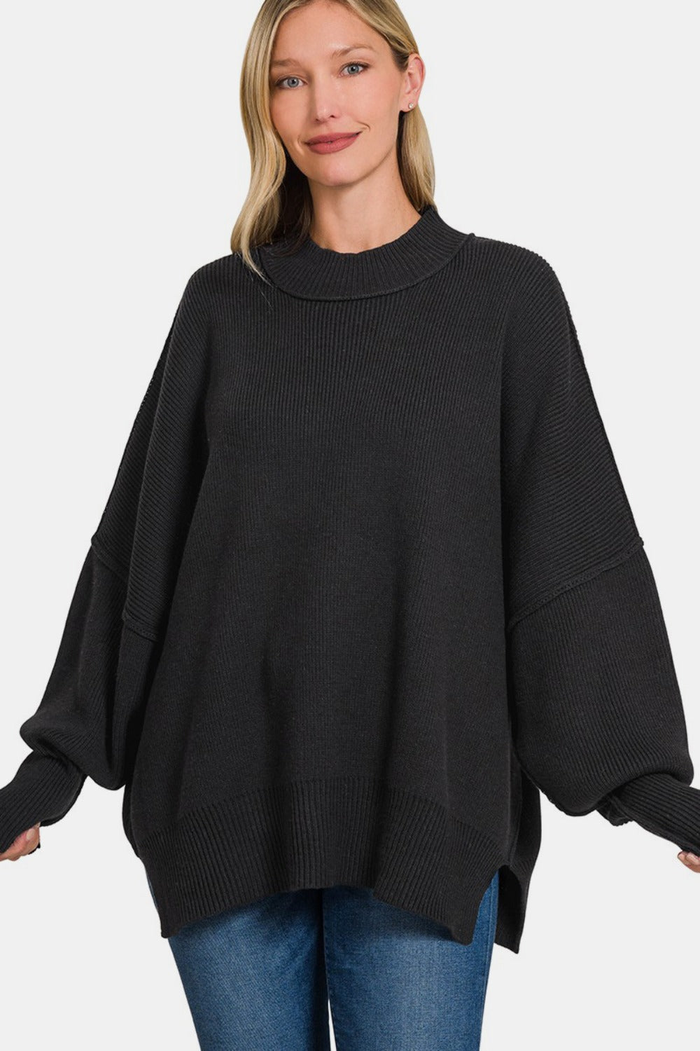Zenana Side Sit Oversize Sweater Zenana Side Sit Oversize Sweater - TopFashionHQ