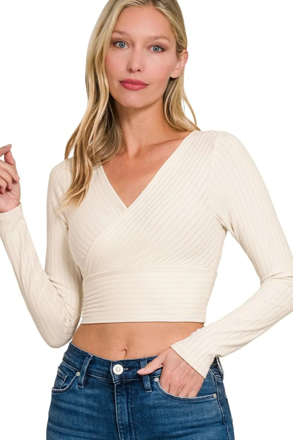 Zenana Ribbed Surplus Waist Band Long Sleeve Top 97408cba-d650-436d-9714-d39834655993-Max-Origin
