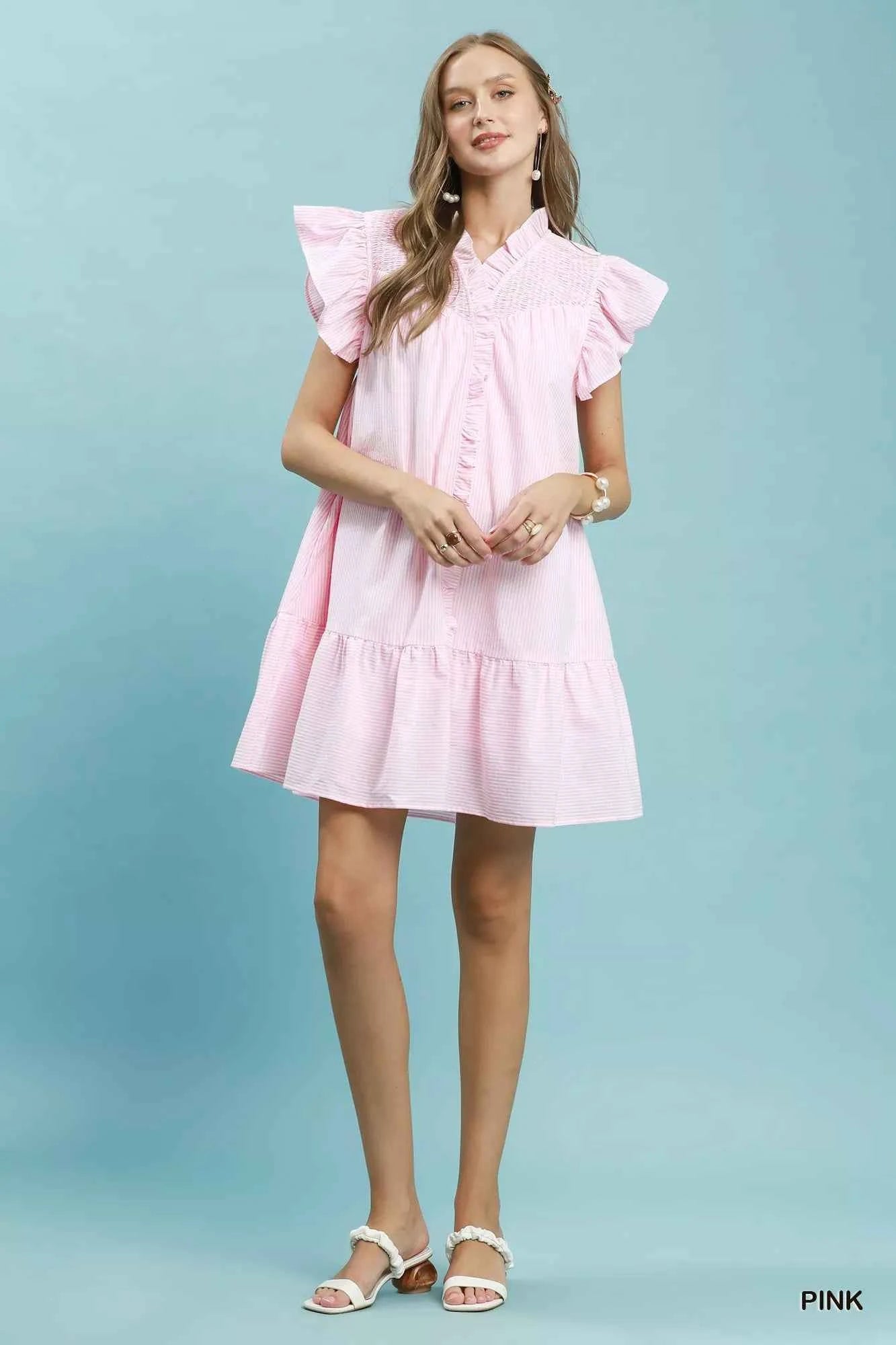 Umgee Stripe Smocked Yoke Ruffle Dress Umgee Stripe Smocked Yoke Ruffle Dress