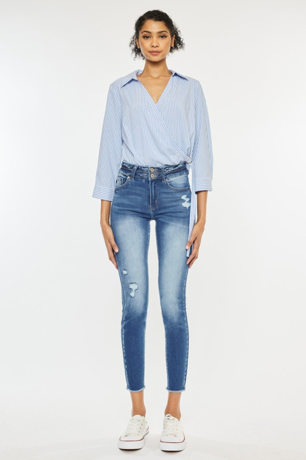 Kancan Distressed Raw Hem High Waist Jeans Kancan Distressed Raw Hem High Waist Jeans - TopFashionHQ