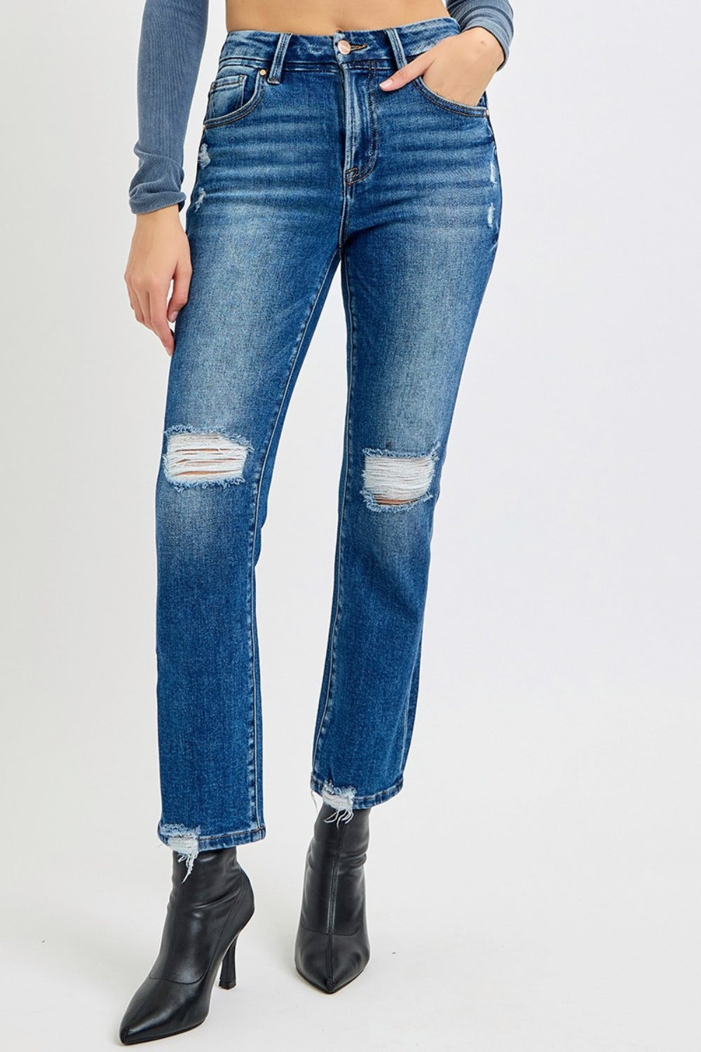 RISEN Full Size High Rise Distressed Crop Straight Jeans RISEN Full Size High Rise Distressed Crop Straight Jeans - TopFashionHQ
