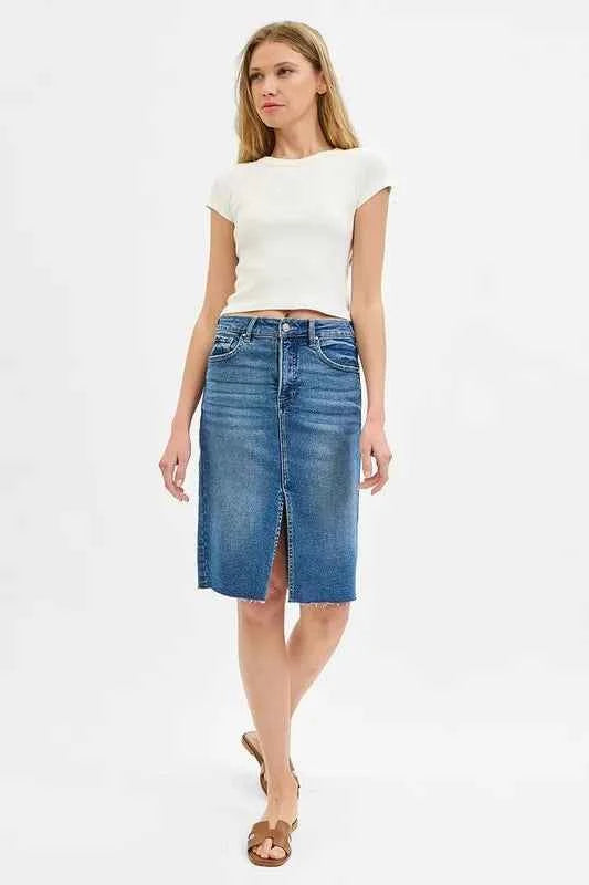 RISEN Full Size High Rise Front Slit Pencil Skirts Plus Size RISEN Full Size High Rise Front Slit Pencil Skirts Plus Size