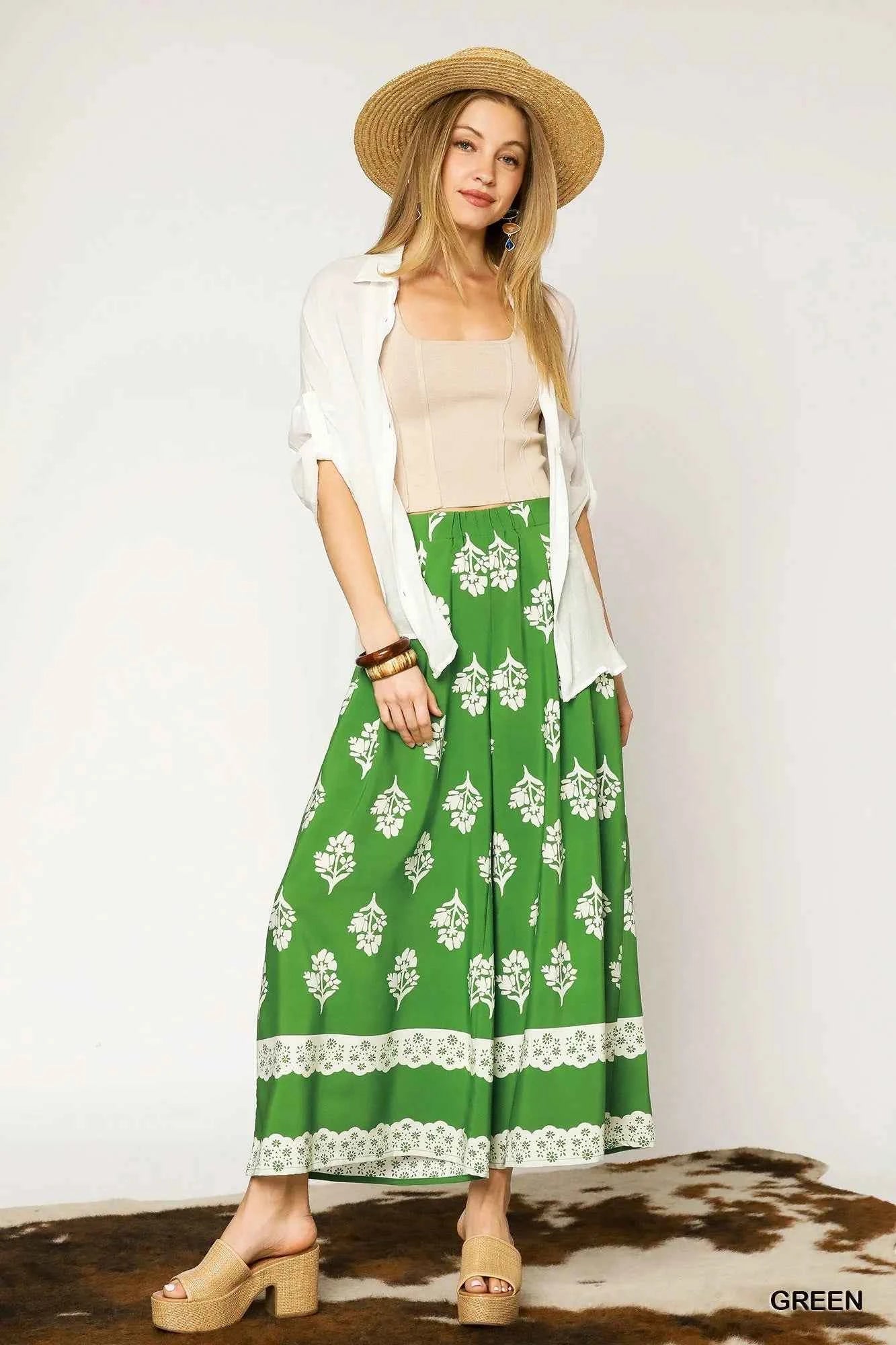 Umgee Floral Pleated Wide-Leg Pants Umgee Floral Pleated Wide-Leg Pants
