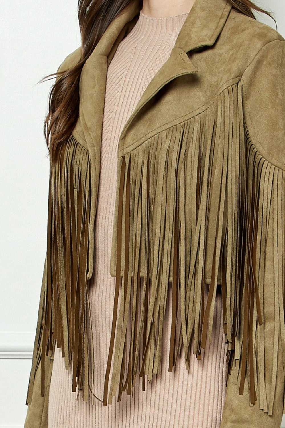 Veveret Suede Fringe Long Sleeve Moto Jacket Veveret Suede Fringe Long Sleeve Moto Jacket - TopFashionHQ
