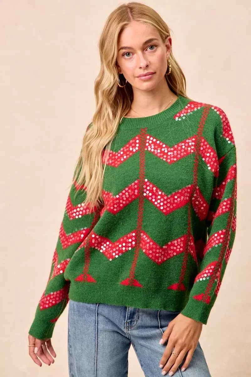 BiBi Christmas Theme Chevron Sequins Detail Sweater BiBi Christmas Theme Chevron Sequins Detail Sweater