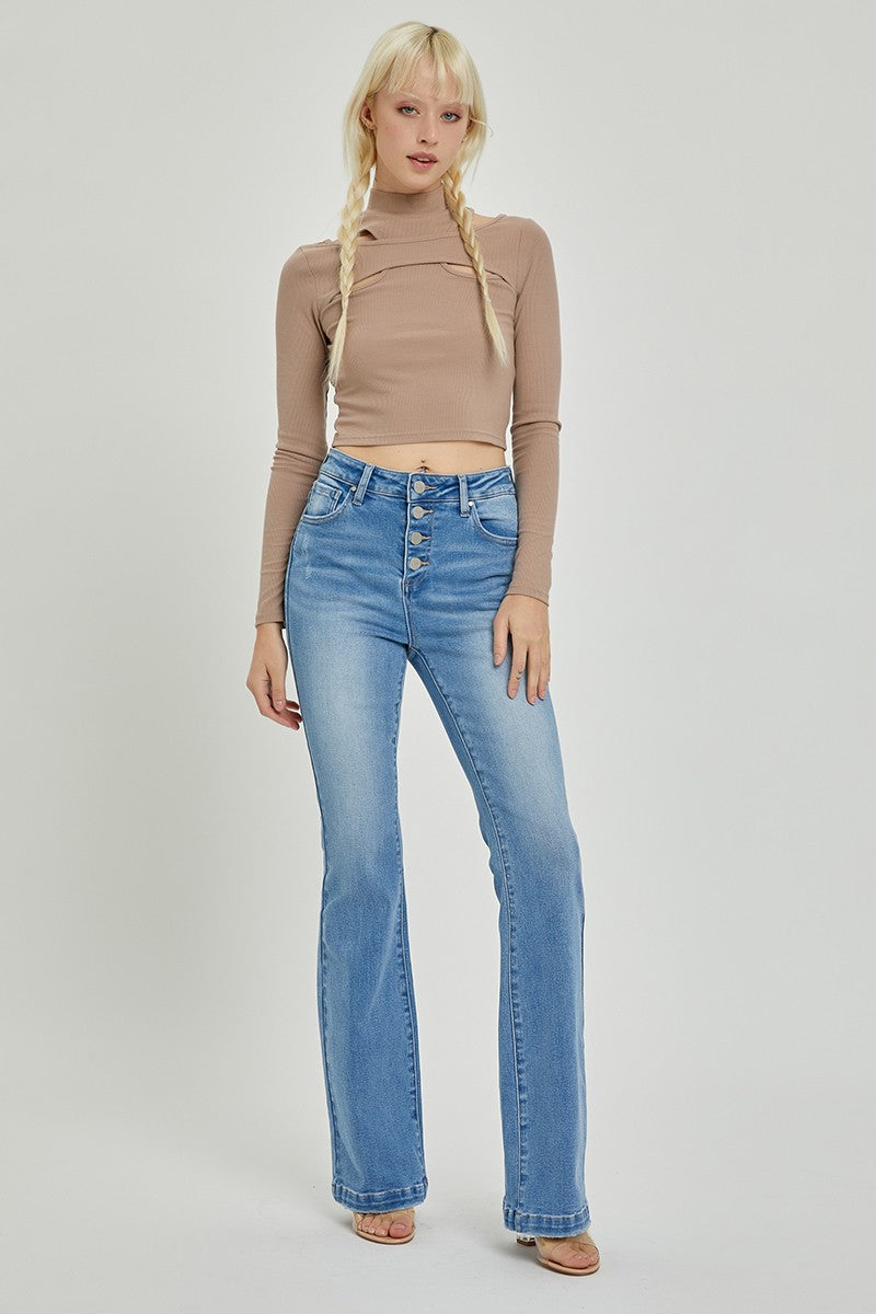 RISEN Full Size High Rise Button Fly Bootcut Jeans RISEN Full Size High Rise Button Fly Bootcut Jeans - TopFashionHQ