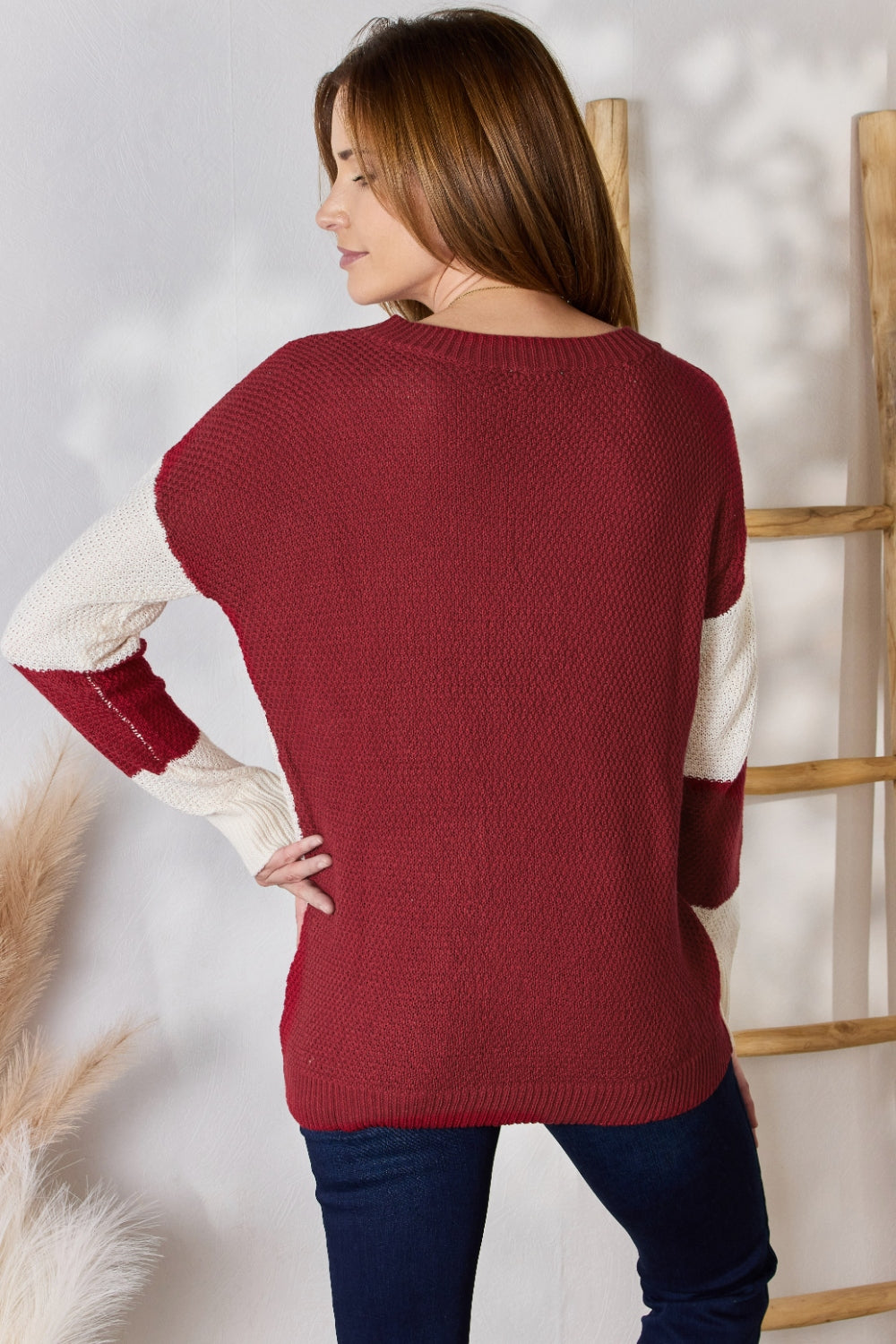 Hailey & Co Full Size Color Block Dropped Shoulder Knit Top Hailey & Co Full Size Color Block Dropped Shoulder Knit Top - TopFashionHQ