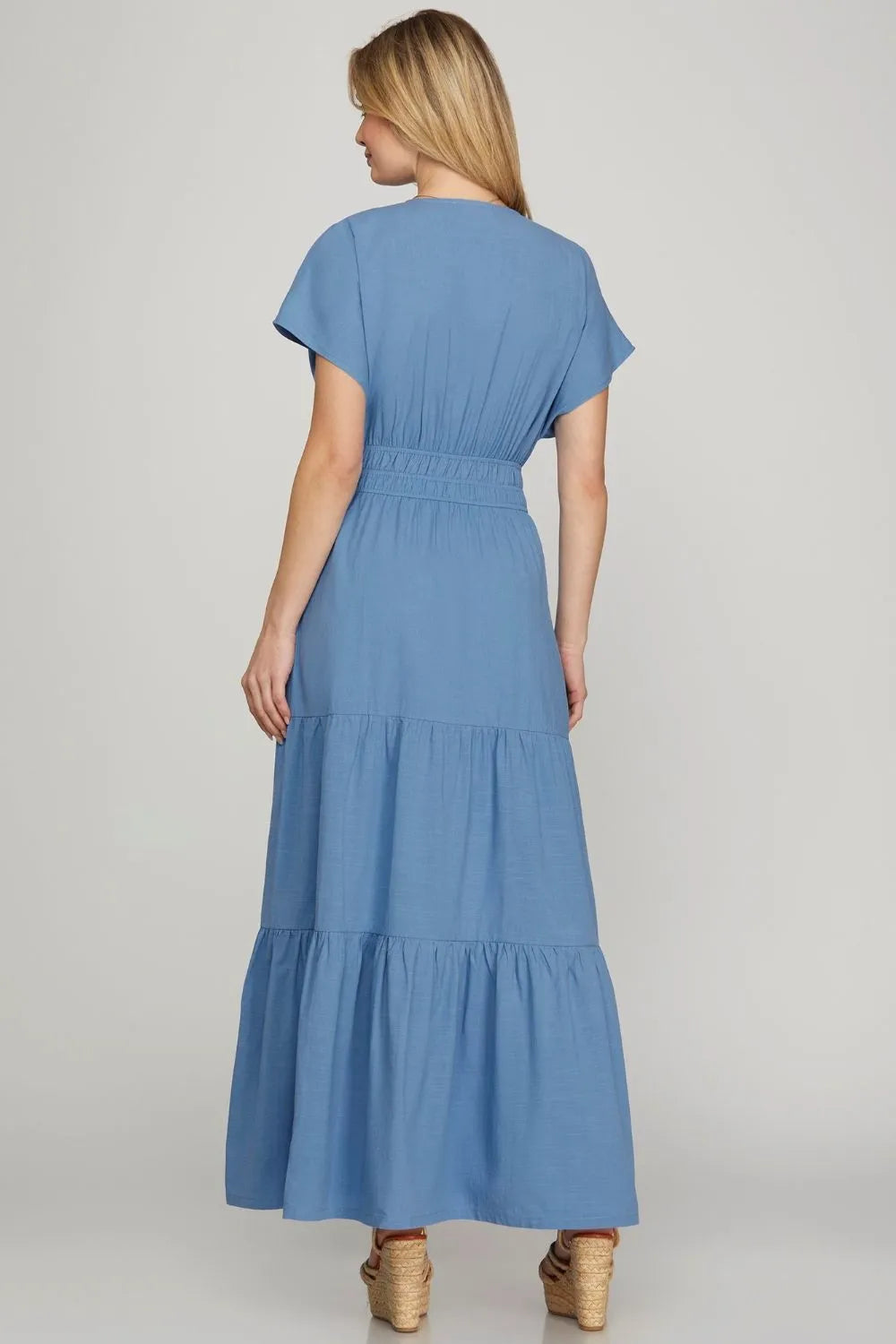 She + Sky Surplice Short Sleeve Tiered Maxi Dress With Pockets 98b7e615-db70-4707-a670-0f62dc32c81c-Max