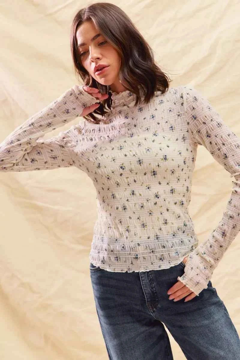 SO ME Floral Print Textured Long Sleeve Knit Top SO ME Floral Print Textured Long Sleeve Knit Top
