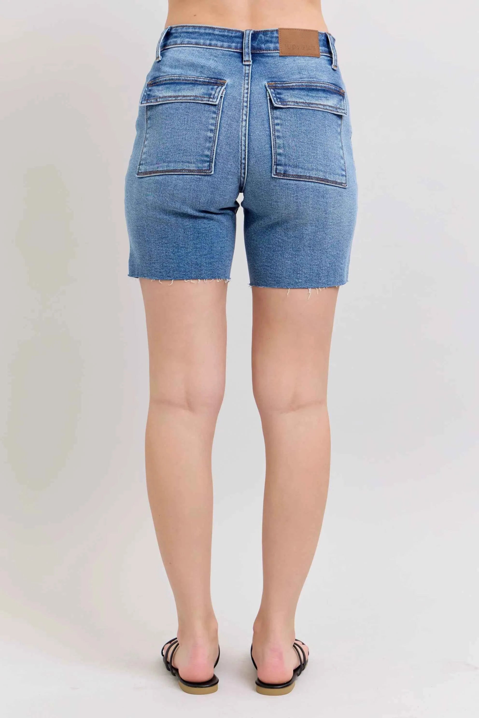 Judy Blue Full Size Mid Rise Bermudas Denim Shorts W/ Back Flap Pockets Plus Size Judy Blue Full Size Mid Rise Bermudas Denim Shorts W/ Back Flap Pockets Plus Size