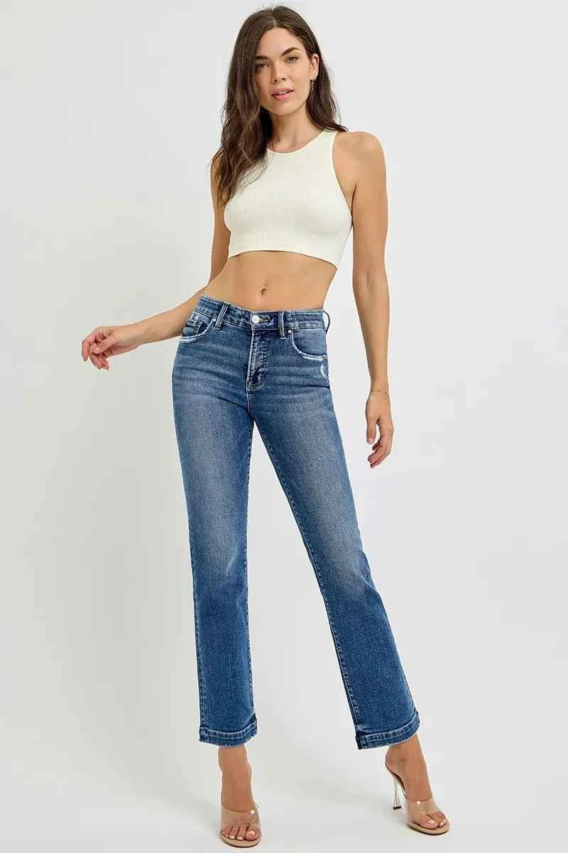 RISEN Full Size Tummy Control Elastic Band Mid Rise Straight Jeans Plus Size RISEN Full Size Tummy Control Elastic Band Mid Rise Straight Jeans Plus Size