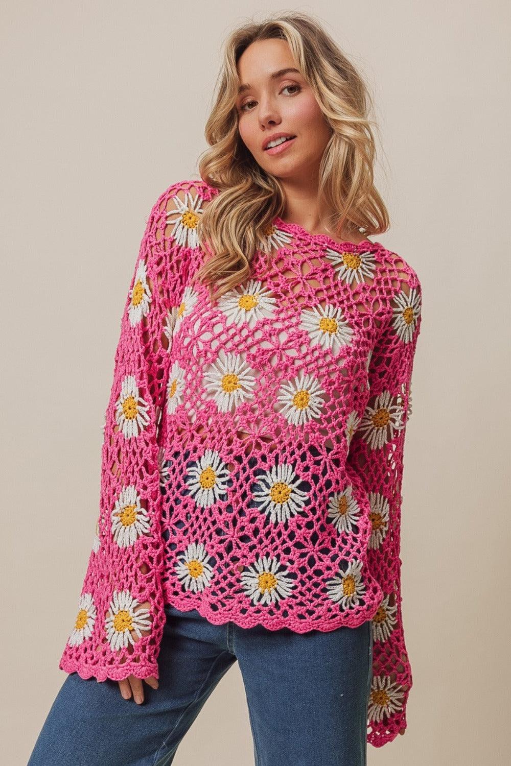 BiBi Floral Crochet Net Lace Cover Up BiBi Floral Crochet Net Lace Cover Up - TopFashionHQ