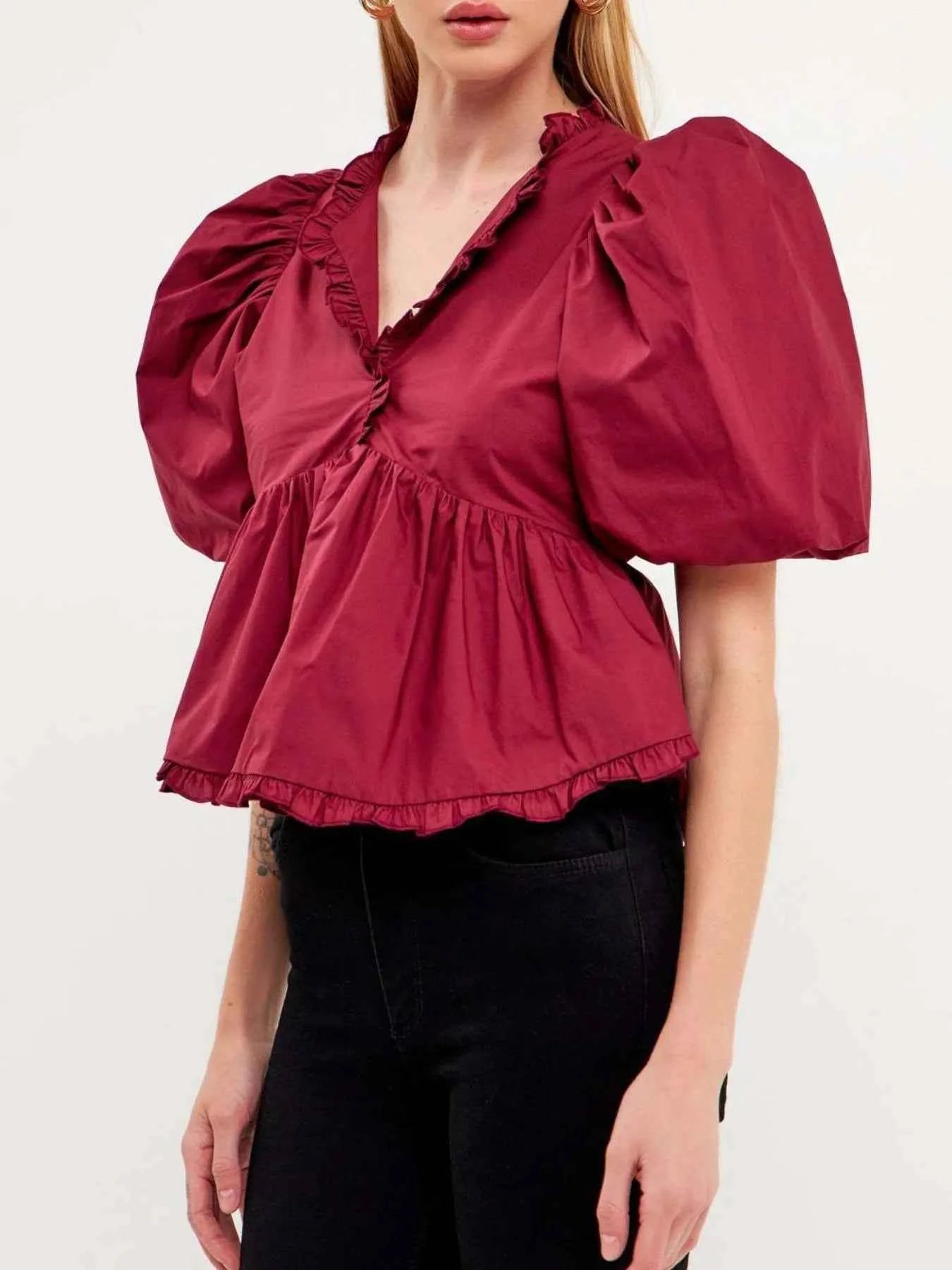 Puff Sleeve Peplum Blouse Puff Sleeve Peplum Blouse