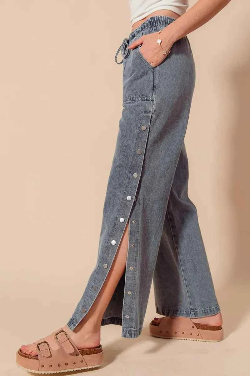 SO ME Mid Rise Drawstring Jeans with Side Snap Button SO ME Mid Rise Drawstring Jeans with Side Snap Button