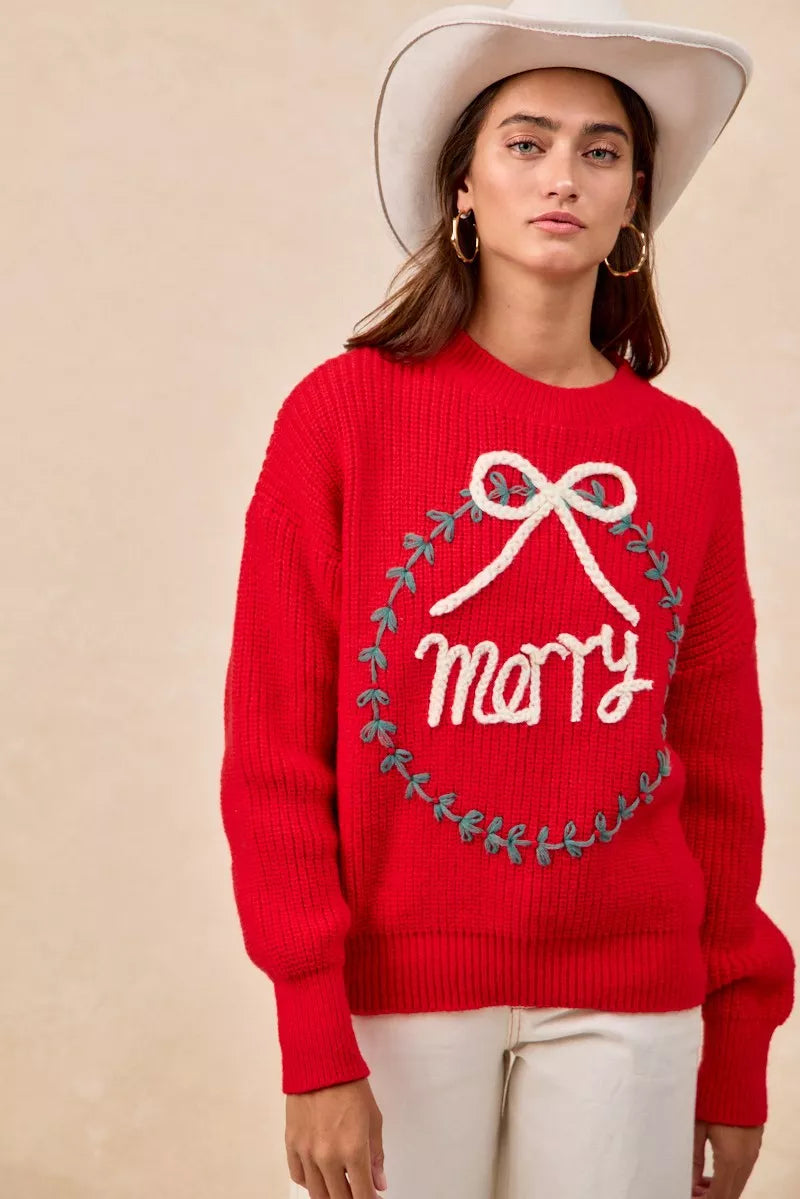 BiBi Christmas Wreath Merry Letter Knit Top 9958850b46594a1aa85557708c53e51f-Max-Origin