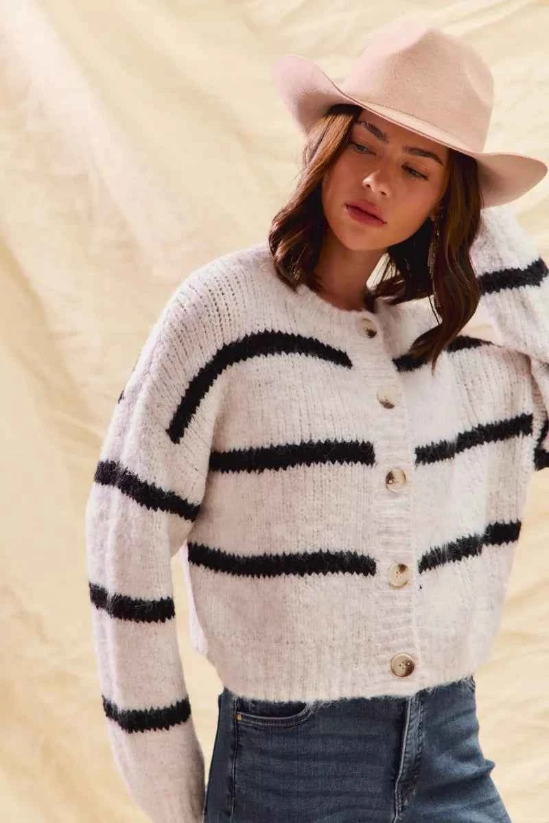 SO ME Stripe Soft Touch Button Cozy Sweater Cardigan SO ME Stripe Soft Touch Button Cozy Sweater Cardigan