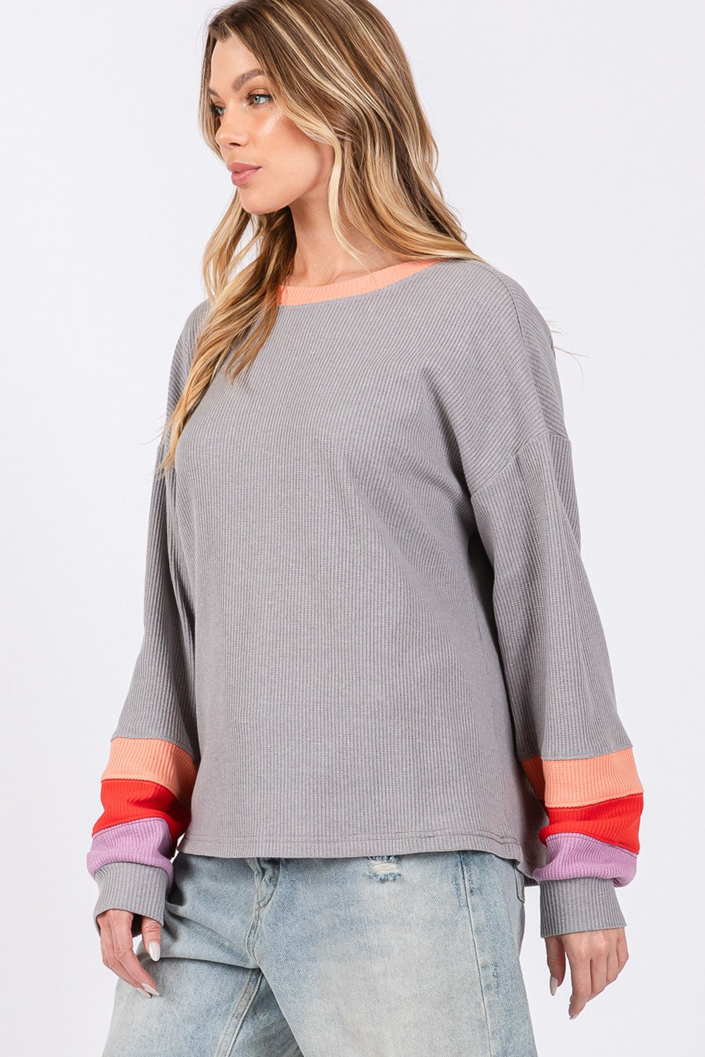 SAGE + FIG Color Block Waffle Knit T-Shirt SAGE + FIG Color Block Waffle Knit T-Shirt - TopFashionHQ