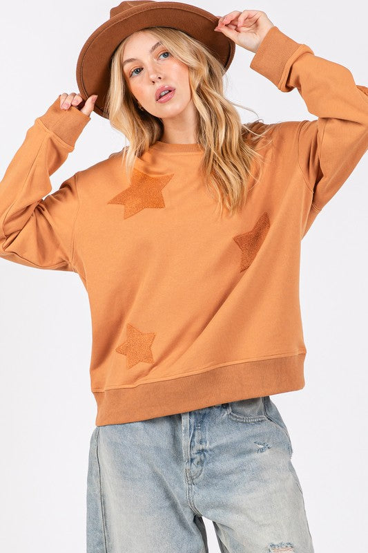 SAGE + FIG Star Patch Long Sleeve Sweatshirt SAGE + FIG Star Patch Long Sleeve Sweatshirt - TopFashionHQ
