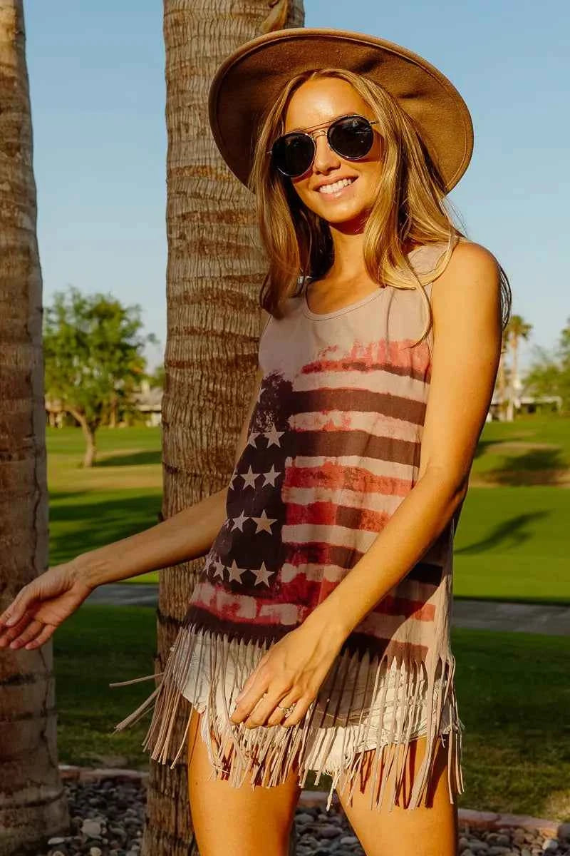 BiBi American Flag Print Knit Sleeveless Top BiBi American Flag Print Knit Sleeveless Top