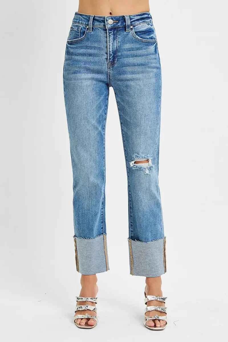 RISEN Full Size High Rise Ankle Straight Wide Cuffed Jeans Plus Size RISEN Full Size High Rise Ankle Straight Wide Cuffed Jeans Plus Size