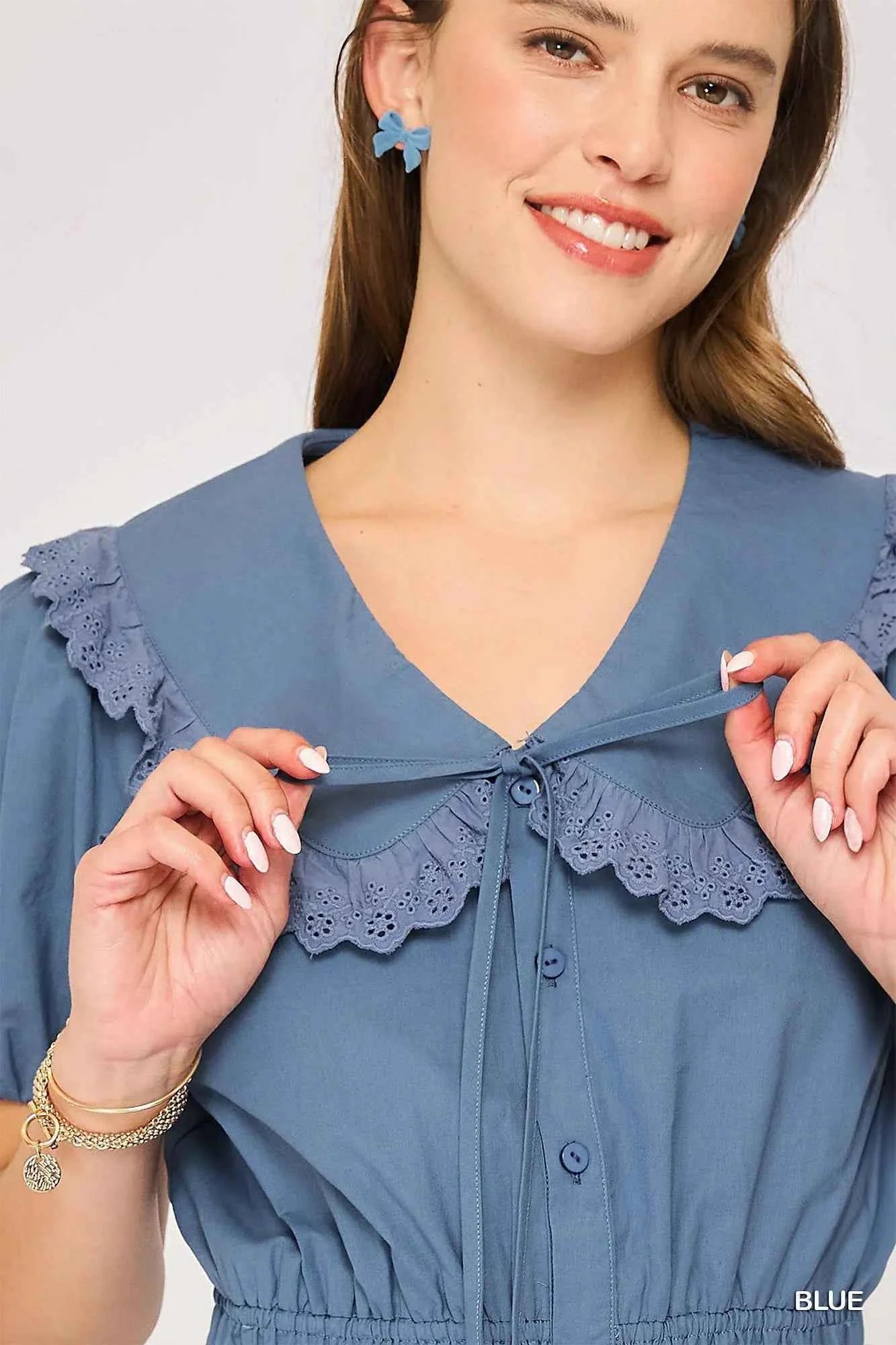 Umgee Collared Short Sleeve Button Down Romper Umgee Collared Short Sleeve Button Down Romper