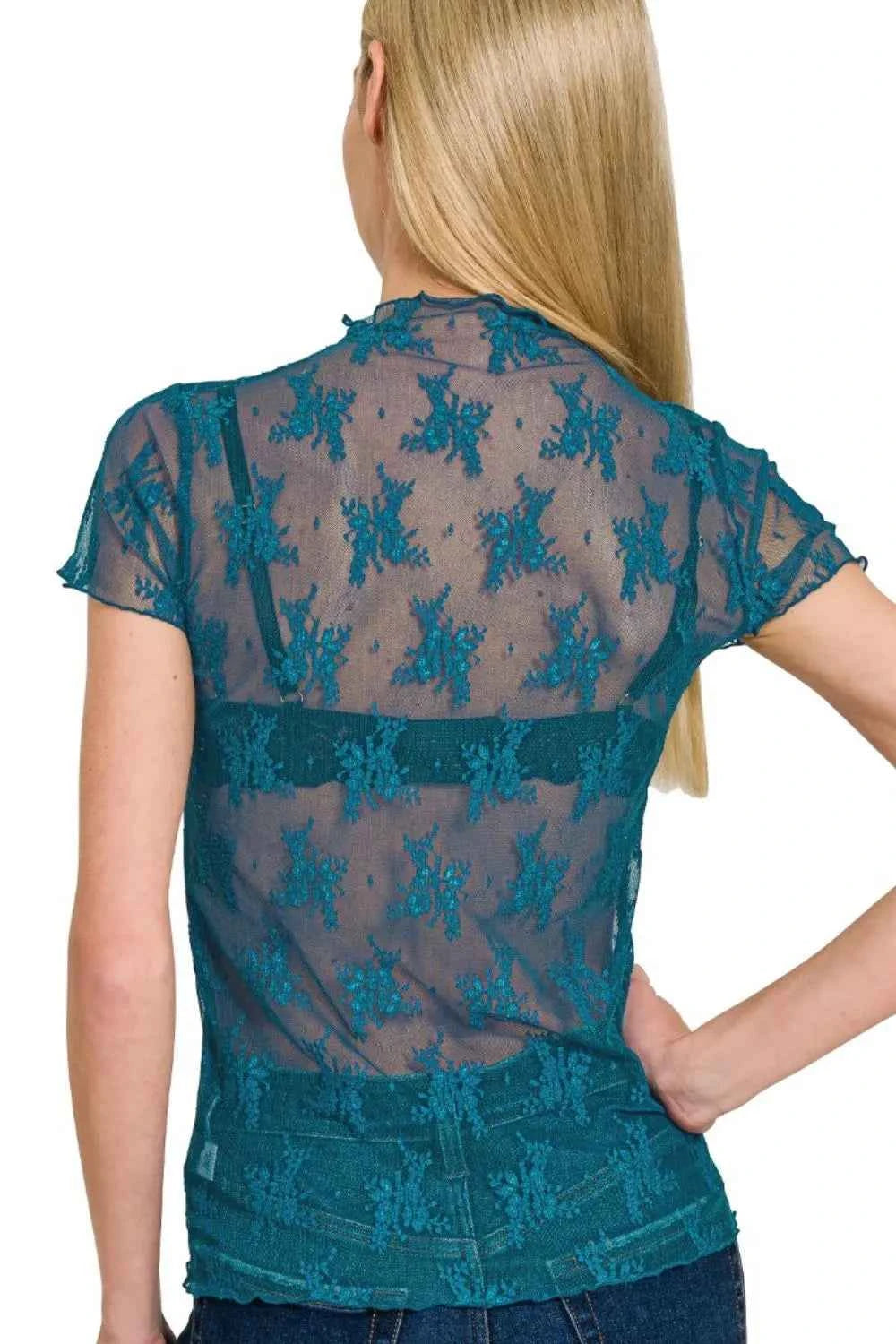 Zenana Lace See-through Layering Short Sleeve Top Zenana Lace See-through Layering Short Sleeve Top