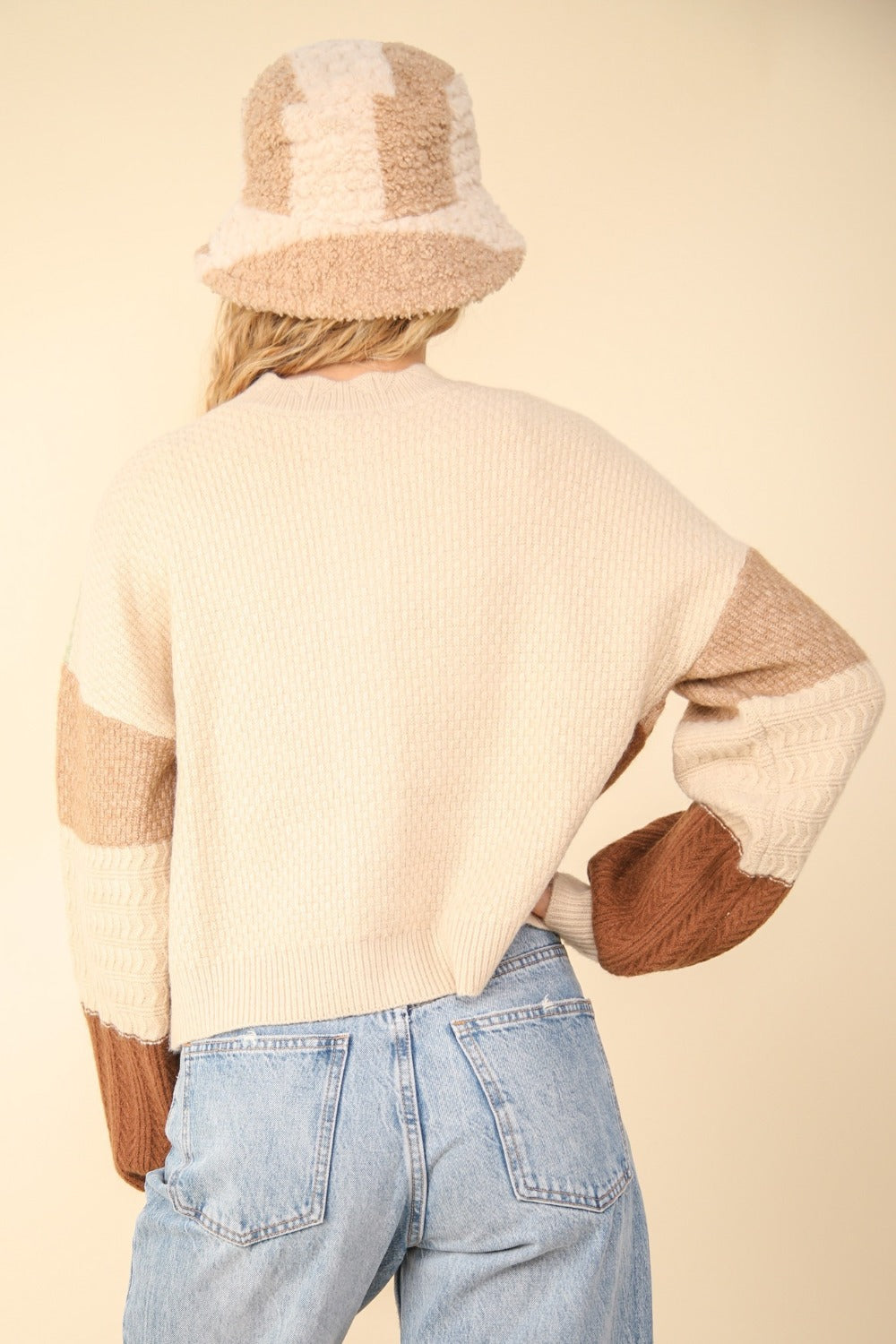 VERY J Color Block Button Down Textured Sweater Cardigan VERY J Color Block Button Down Textured Sweater Cardigan