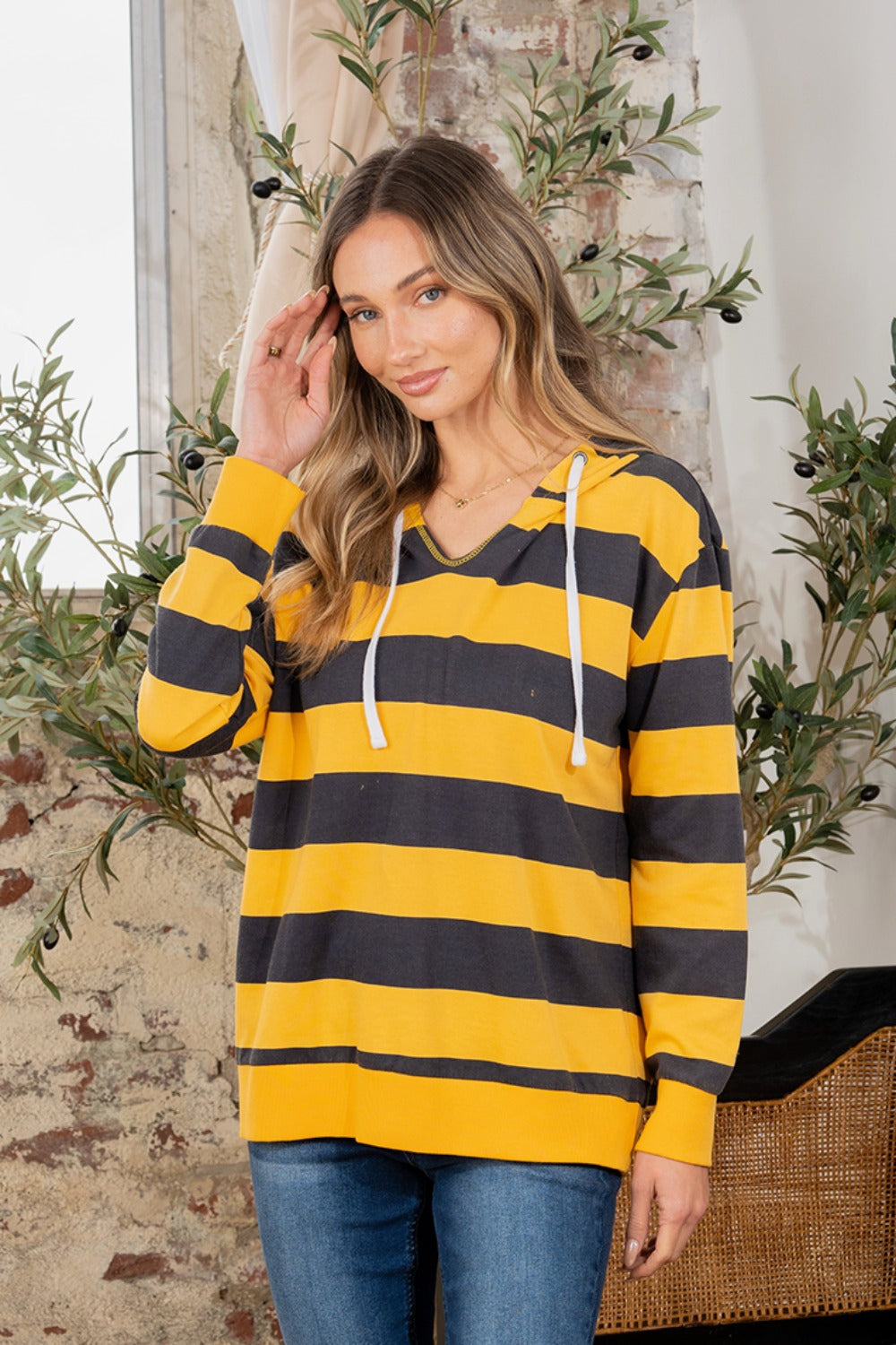 Full Size Drawstring Striped Long Sleeve Hoodie Full Size Drawstring Striped Long Sleeve Hoodie - TopFashionHQ