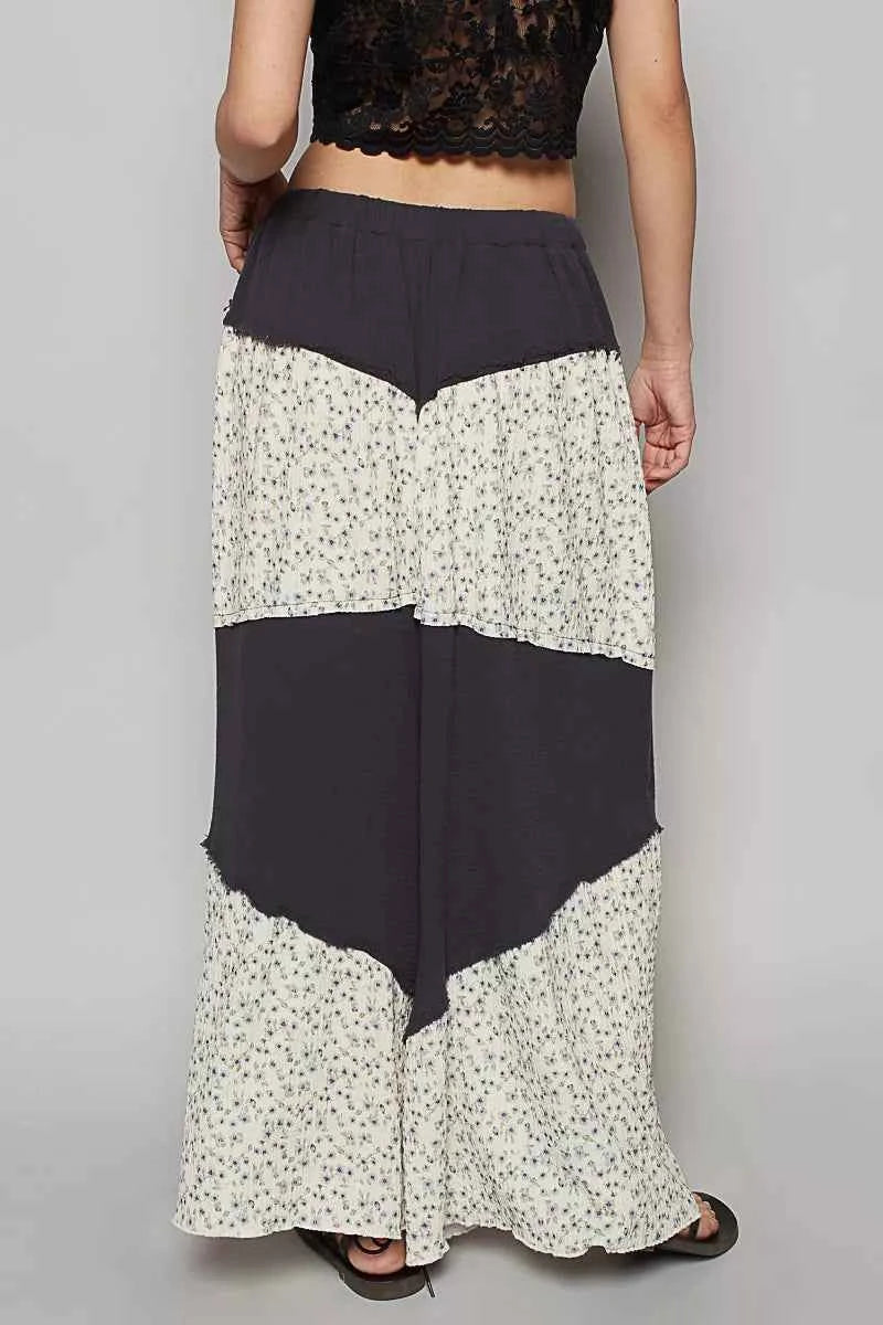 POL Contrast Floral Drawstring Wide Leg Pants POL Contrast Floral Drawstring Wide Leg Pants