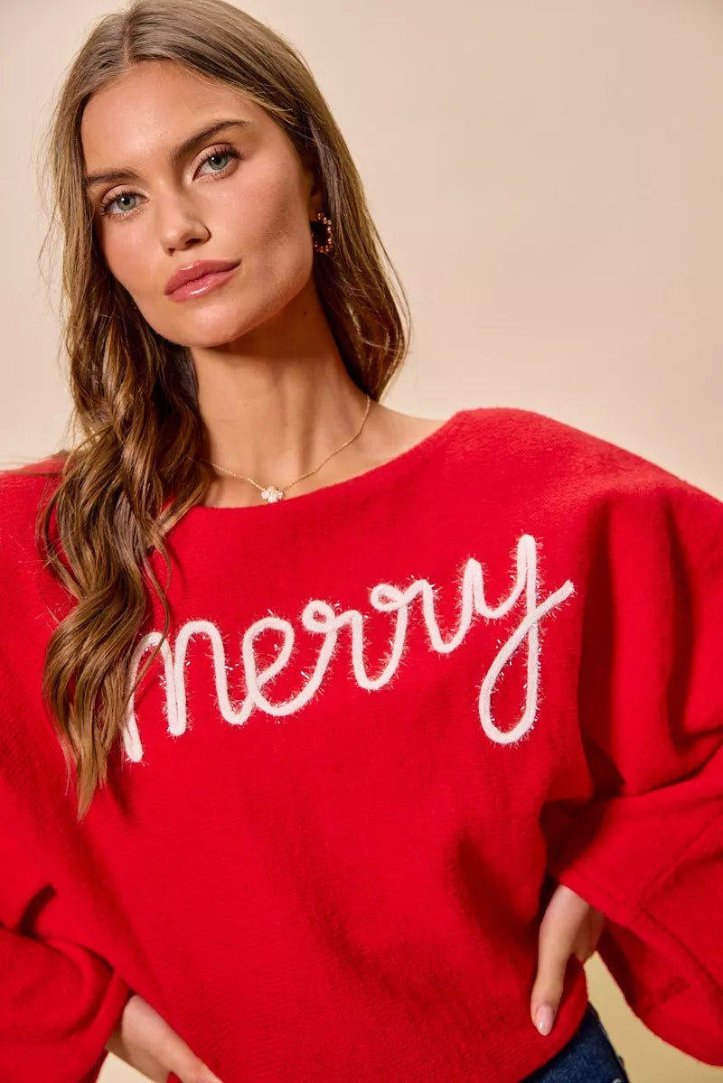SO ME Merry Tinsel Lettering Christmas Sweater Top 9b3a0693d46f44be98fa6a38a0a40678-Max-Origin