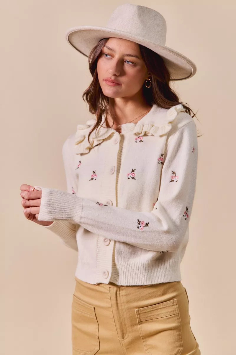 SO ME Collared Floral Embroidered Button Down Sweater Cardigan 9b4a4039eba74929b97d593fbc64d75c-Max-Origin