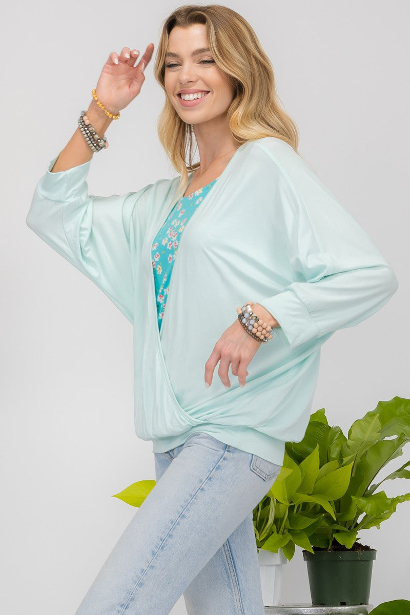 Celeste Full Size Floral Round Neck Top with Two Layer Detail Celeste Full Size Floral Round Neck Top with Two Layer Detail