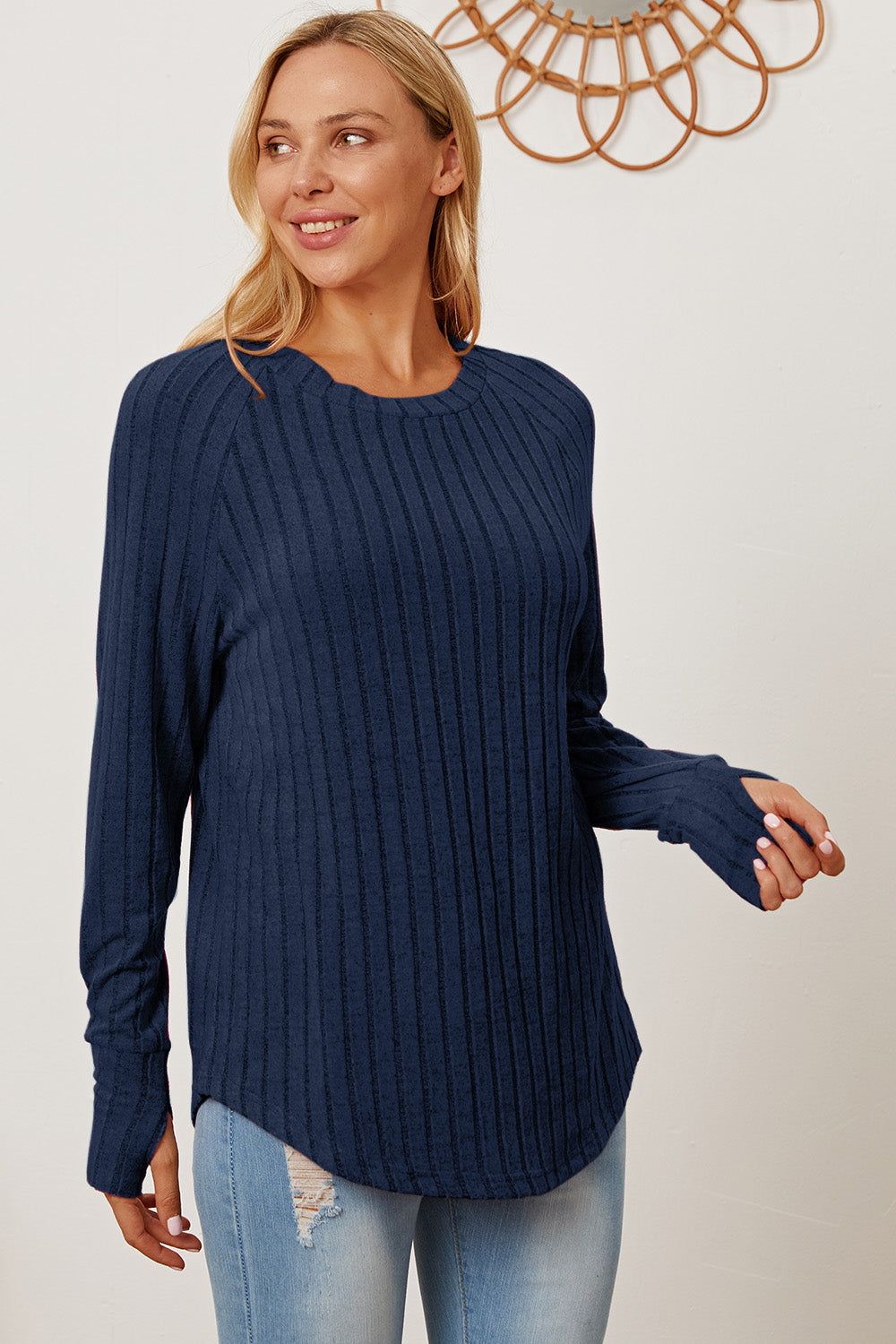 Basic Bae Full Size Ribbed Thumbhole Sleeve T-Shirt Basic Bae Full Size Ribbed Thumbhole Sleeve T-Shirt - TopFashionHQ
