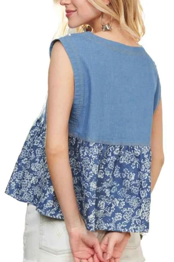 ADORA Sleeveless Denim Contrast Top ADORA Sleeveless Denim Contrast Top