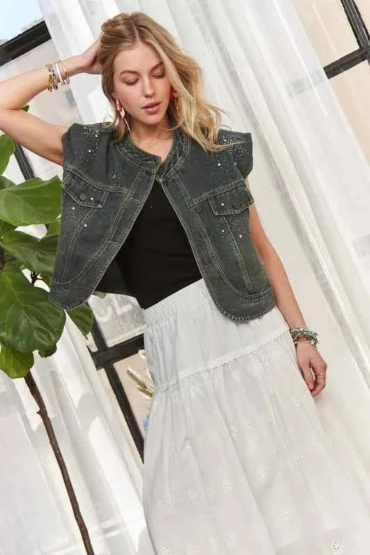 ADORA Sleeveless Button Down Denim Jacket ADORA Sleeveless Button Down Denim Jacket