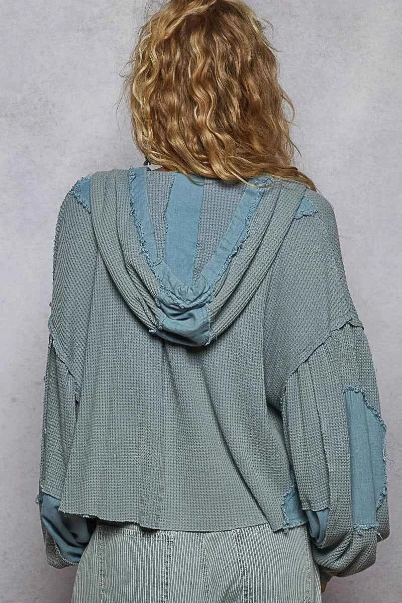 POL Contrast Cropped Jacket with Raw Edge Detail POL Contrast Cropped Jacket with Raw Edge Detail